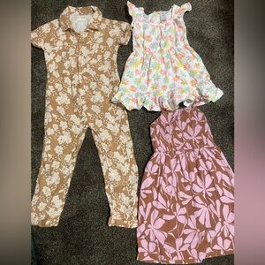 Floral Jumpsuit and 2 Floral Dresses - Brown, Pink, White